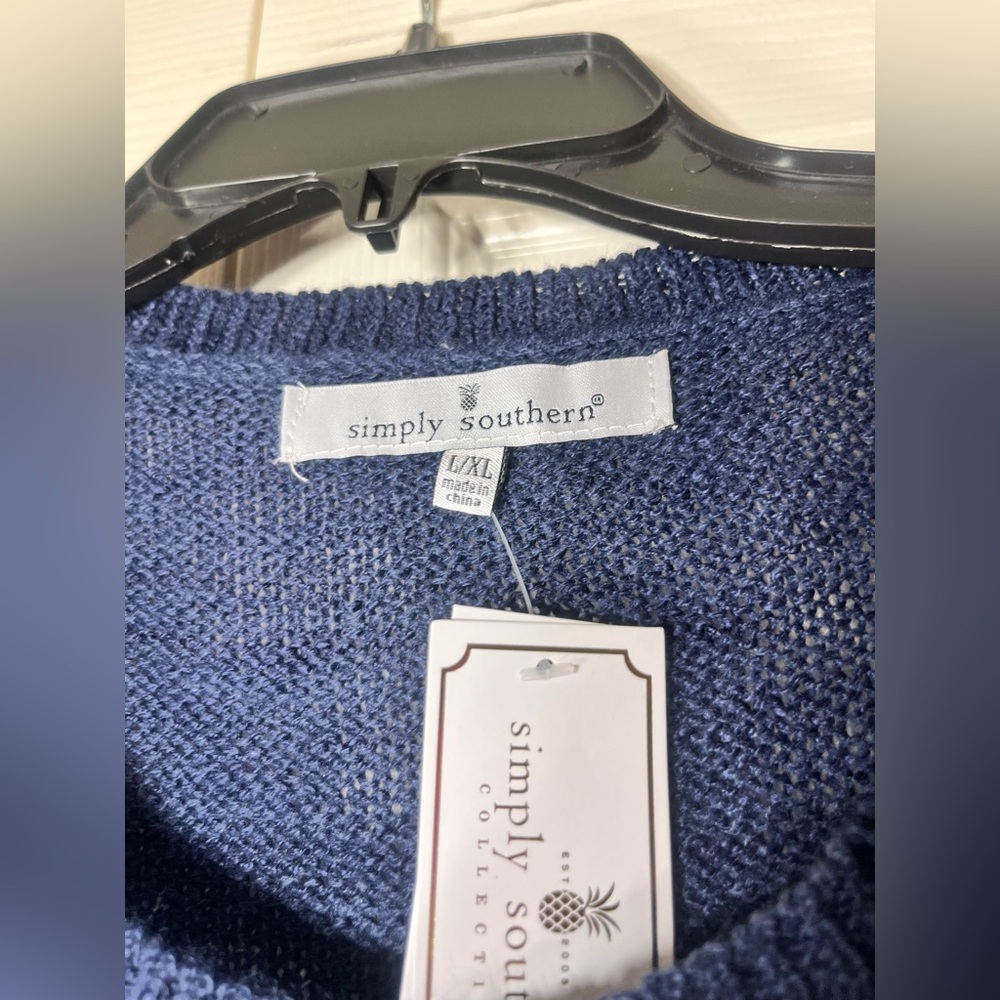 Simply Southern Women’s Navy Cherry Sweater Size Large/XL - Picture 3 of 5